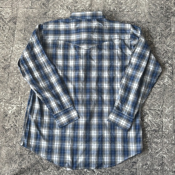 Western MWG Apparel 2XLT blue plaid pearl snap long sleeve - Picture 7 of 9